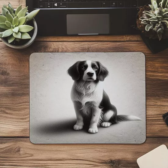 Siyah Beyaz Kalemle Köpek Çizimli Mousepad - 19x23 cm 2 mm Dikdörtgen İthal Baskılı Mouse Pad