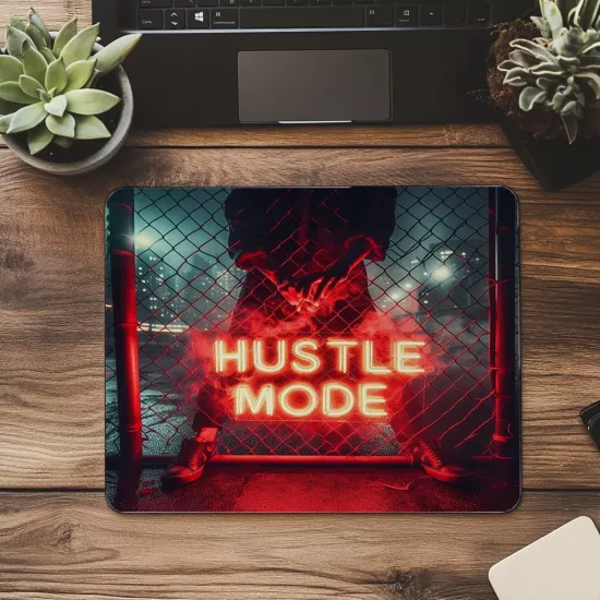 Kırmızı Neon Hustle Mode Yazılı Mousepad - 19x23 cm 2 mm Dikdörtgen İthal Baskılı Mouse Pad