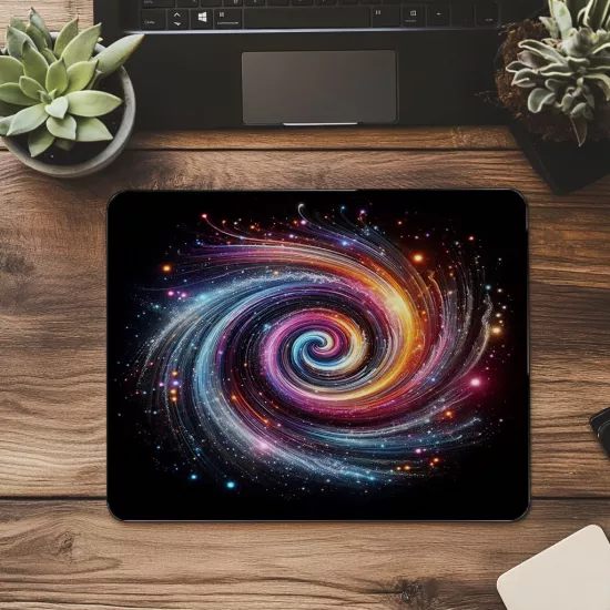 Neon Spiral Galaksi Mouse Pad Tasarımı - 19x23 cm 2 mm Dikdörtgen İthal Baskılı Mouse Pad