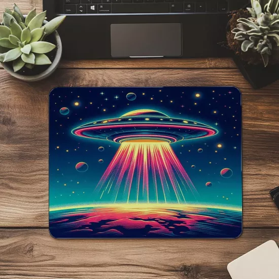 Hover UFO Temalı Neon Mousepad - 19x23 cm 2 mm Dikdörtgen İthal Baskılı Mouse Pad