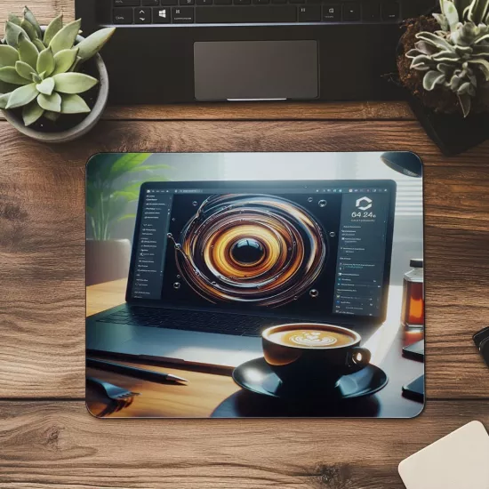 Latte Ring Temalı Karanlık Tasarım Mouse Pad - 19x23 cm 2 mm Dikdörtgen İthal Baskılı Mouse Pad