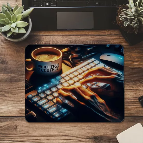 El Yazısı Stili Espressolu Yazılım Mouse Pad - 19x23 cm 2 mm Dikdörtgen İthal Baskılı Mouse Pad