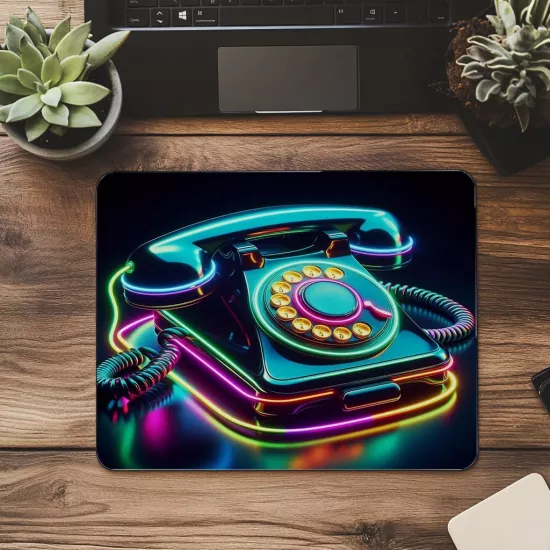 Döner Tuşlu Telefon Temalı Retro Mousepad - 19x23 cm 2 mm Dikdörtgen İthal Baskılı Mouse Pad
