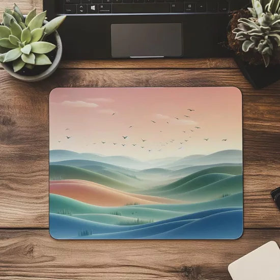 Uçan Kuşlu Pastel Doğa Mousepad - 19x23 cm 2 mm Dikdörtgen İthal Baskılı Mouse Pad