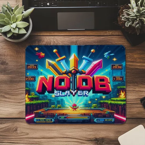 Noob Slayer Yazılı Pixel Temalı Mousepad - 19x23 cm 2 mm Dikdörtgen İthal Baskılı Mouse Pad