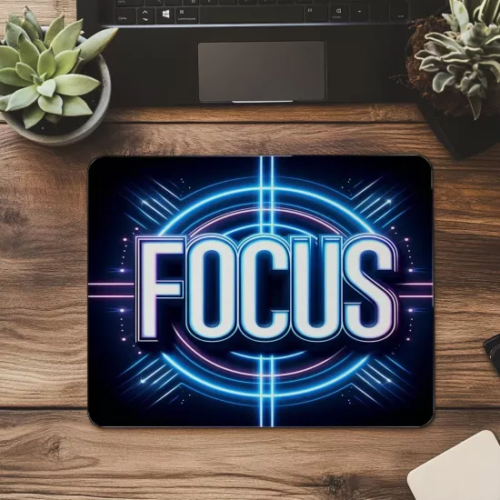 Focus Yazılı Beyaz Neon Mousepad - 19x23 cm 2 mm Dikdörtgen İthal Baskılı Mouse Pad