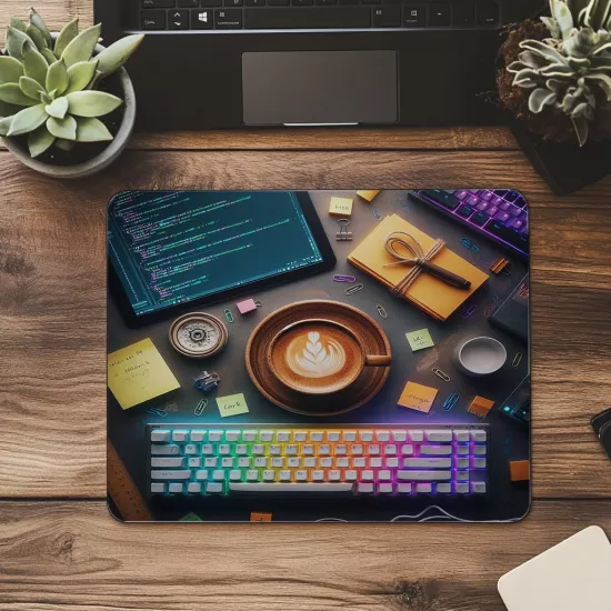 Kahve ve Kod Sevenlere Özel Mouse Pad - 19x23 cm 2 mm Dikdörtgen İthal Baskılı Mouse Pad
