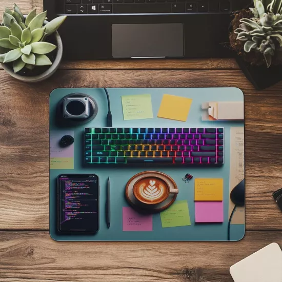 Latte Yanında RGB Klavyeli Mousepad - 19x23 cm 2 mm Dikdörtgen İthal Baskılı Mouse Pad