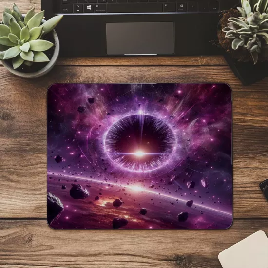 Mor Renkli Portal ve Asteroitli Mousepad - 19x23 cm 2 mm Dikdörtgen İthal Baskılı Mouse Pad