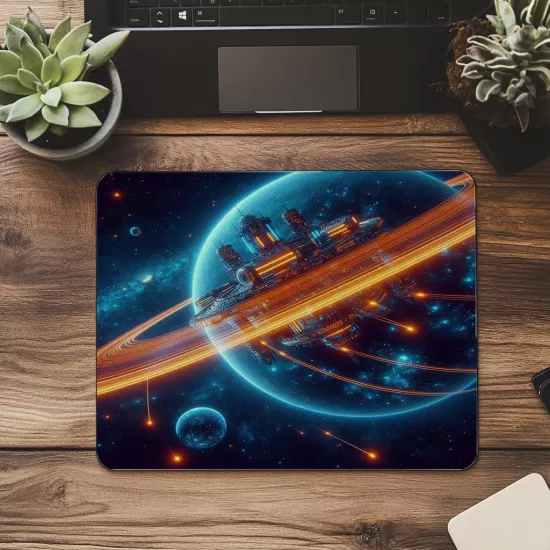 Bilimkurgu Temalı Uzay İstasyonu Mouse Pad - 19x23 cm 2 mm Dikdörtgen İthal Baskılı Mouse Pad