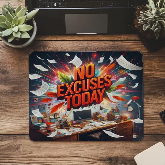 No Excuses Today Yazılı Mousepad – Bahane Yok! - 19x23 cm 2 mm Dikdörtgen İthal Baskılı Mouse Pad