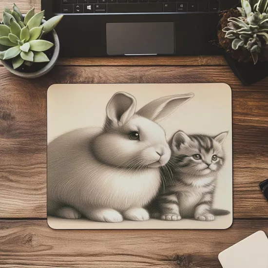 El Çizimi Dost Hayvanlar Temalı Mouse Pad - 19x23 cm 2 mm Dikdörtgen İthal Baskılı Mouse Pad