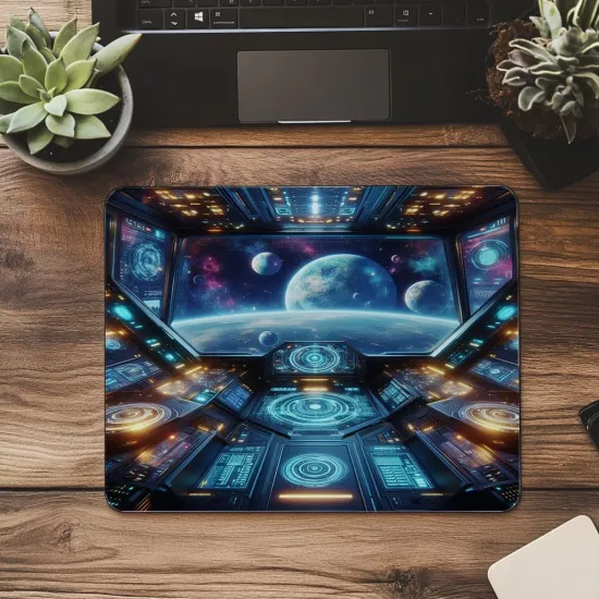 Uzay Gemisi Penceresinden Gezegenler Mousepad - 19x23 cm 2 mm Dikdörtgen İthal Baskılı Mouse Pad