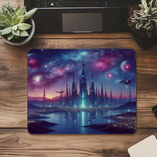 Biyolüminesanslı Uzay Şehri Mousepad - 19x23 cm 2 mm Dikdörtgen İthal Baskılı Mouse Pad
