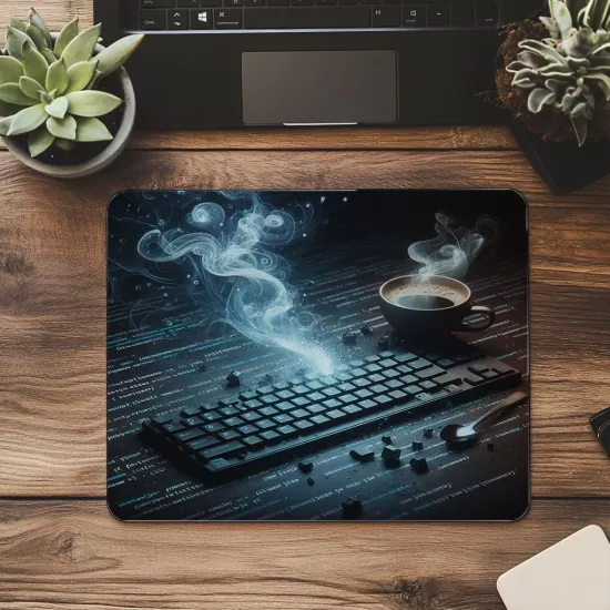 Kahve Buharı Arasında Kod Akışı Mouse Pad - 19x23 cm 2 mm Dikdörtgen İthal Baskılı Mouse Pad