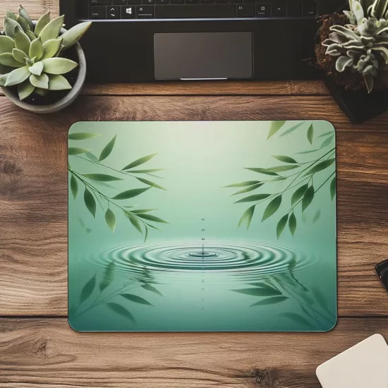 Yeşil Tonlarda Zen Doğa Mouse Pad - 19x23 cm 2 mm Dikdörtgen İthal Baskılı Mouse Pad