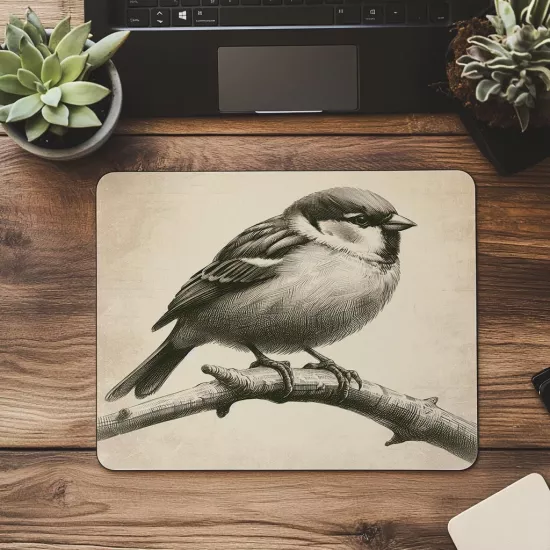 Sessiz Doğa Temalı Serçe Mouse Pad - 19x23 cm 2 mm Dikdörtgen İthal Baskılı Mouse Pad