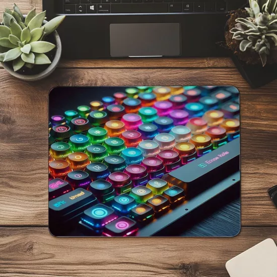 Rainbow Keycap’li Nostaljik Klavye Mouse Pad - 19x23 cm 2 mm Dikdörtgen İthal Baskılı Mouse Pad