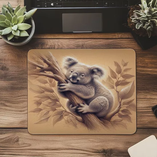 Karakalem Tarzda Sevimli Koala Mouse Pad - 19x23 cm 2 mm Dikdörtgen İthal Baskılı Mouse Pad