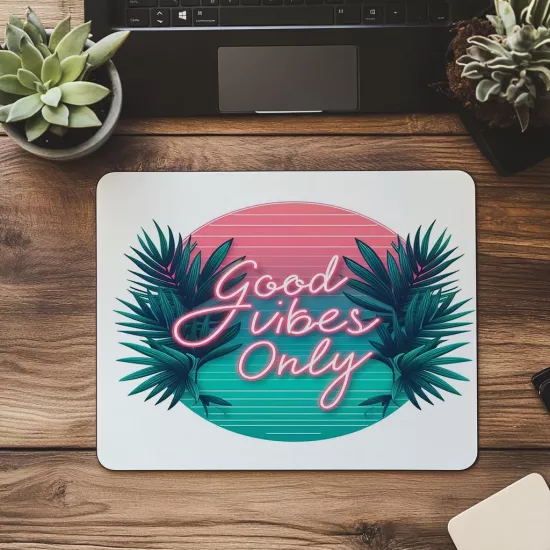 Pembe ve Turkuaz Neon Script Mouse Pad - 19x23 cm 2 mm Dikdörtgen İthal Baskılı Mouse Pad