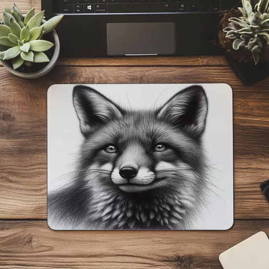 Grafit Tarzda Bakışları Derin Tilki Mouse Pad - 19x23 cm 2 mm Dikdörtgen İthal Baskılı Mouse Pad