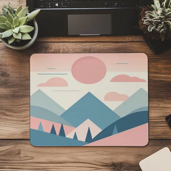 Güneş ve Dağlar Şeklinde Geometrik Mousepad - 19x23 cm 2 mm Dikdörtgen İthal Baskılı Mouse Pad