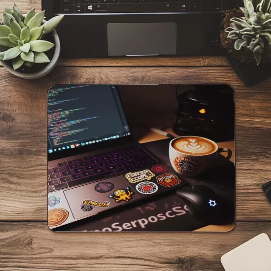 Laptop Üzerinde Sticker’lı Mousepad – Kod Yüzeyli - 19x23 cm 2 mm Dikdörtgen İthal Baskılı Mouse Pad
