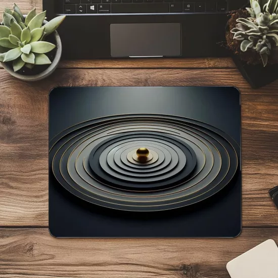 Monokrom Daireler ve Altın Nokta Mousepad - 19x23 cm 2 mm Dikdörtgen İthal Baskılı Mouse Pad