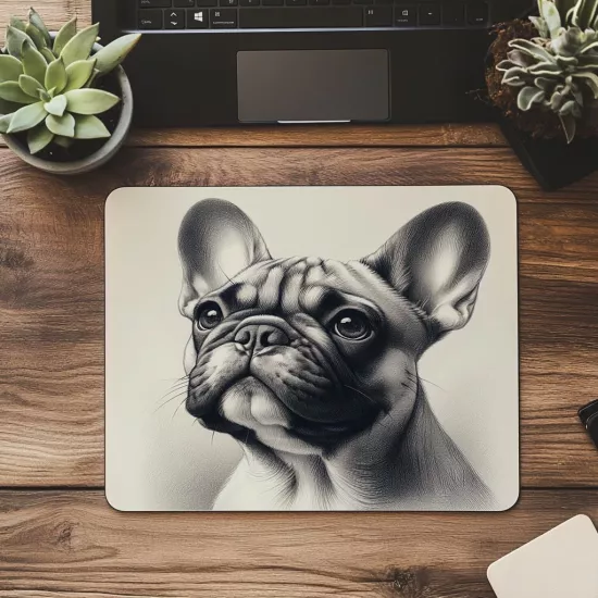 Vintage Dokulu Fransız Bulldog Tasarımı - 19x23 cm 2 mm Dikdörtgen İthal Baskılı Mouse Pad