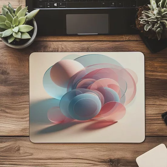 Bej Zemin Üzerine Minimal Çember Tasarımı - 19x23 cm 2 mm Dikdörtgen İthal Baskılı Mouse Pad