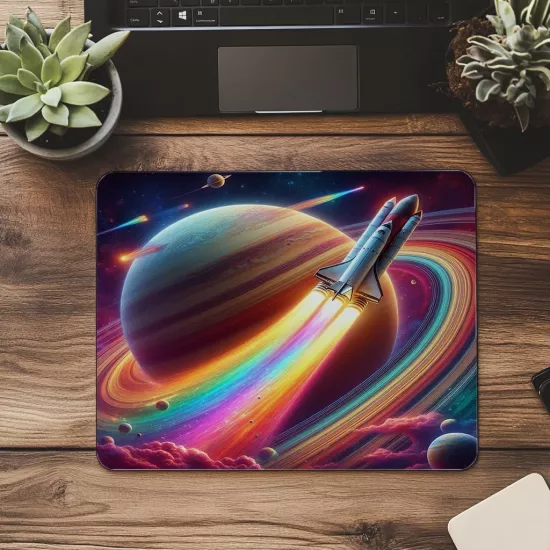 Renkli Roketli Galaksi Mouse Pad - 19x23 cm 2 mm Dikdörtgen İthal Baskılı Mouse Pad