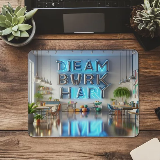 Dream Big Work Hard Yazılı Parlak Mousepad - 19x23 cm 2 mm Dikdörtgen İthal Baskılı Mouse Pad