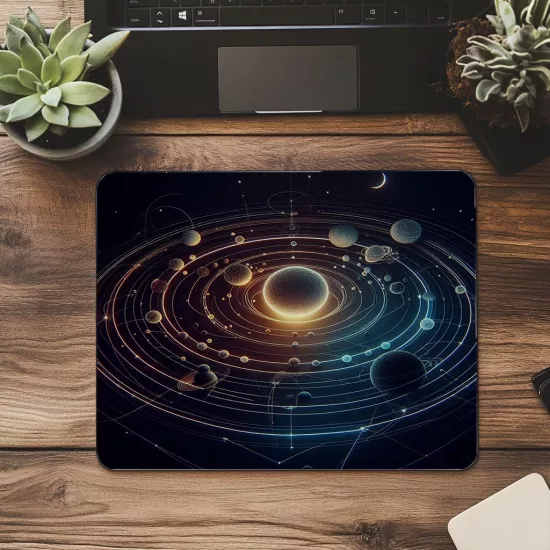 Neon Yörünge Çizgili Gezegen Mouse Pad - 19x23 cm 2 mm Dikdörtgen İthal Baskılı Mouse Pad