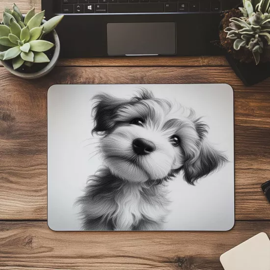 Baş Eğmiş Sevimli Yavru Köpek Mousepad - 19x23 cm 2 mm Dikdörtgen İthal Baskılı Mouse Pad