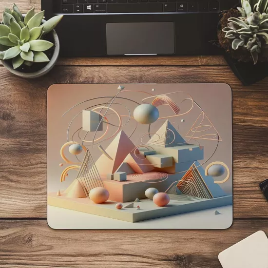 3D Piramit ve Çemberli Mousepad Tasarımı - 19x23 cm 2 mm Dikdörtgen İthal Baskılı Mouse Pad