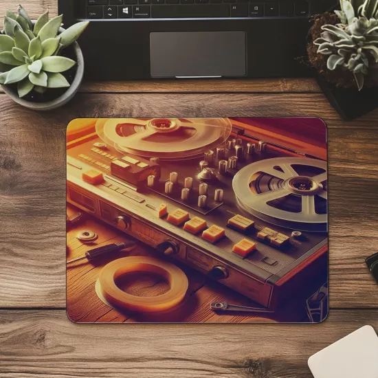 Kaset Makaralı Teyp Mousepad – Retro Tasarım - 19x23 cm 2 mm Dikdörtgen İthal Baskılı Mouse Pad