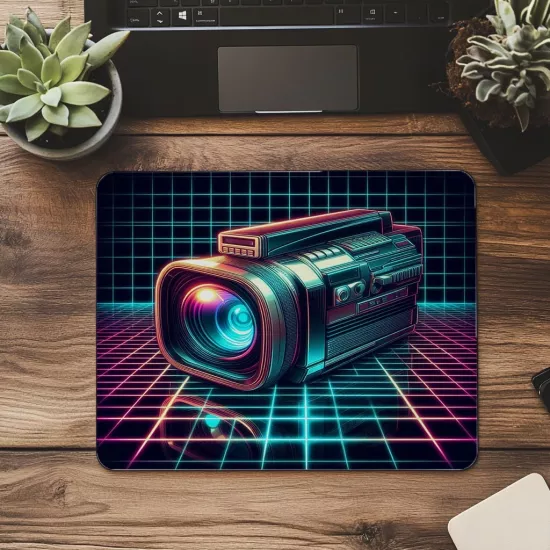 Ev Videoları Tarzı Neon Kamera Mouse Pad - 19x23 cm 2 mm Dikdörtgen İthal Baskılı Mouse Pad