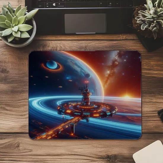 Mor Nebula Üzerinde Yüzen Astronot Mousepad - 19x23 cm 2 mm Dikdörtgen İthal Baskılı Mouse Pad