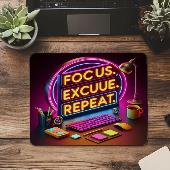 Parlak Desenli Ofis Mousepad – Focus Repeat Sloganlı - 19x23 cm 2 mm Dikdörtgen İthal Baskılı Mouse Pad