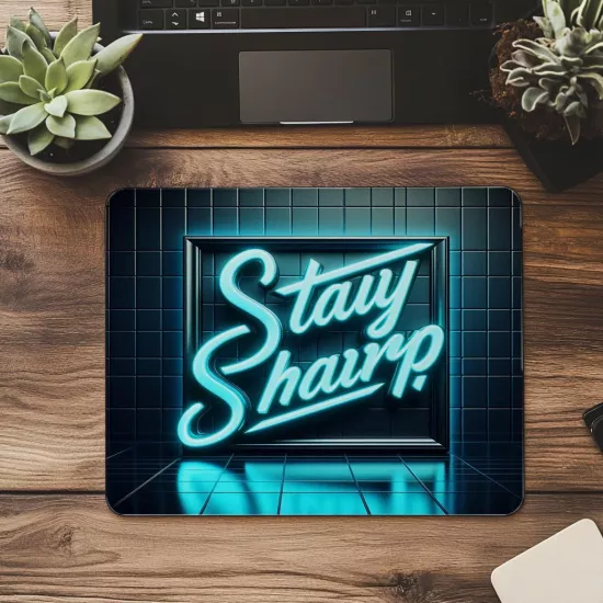 Stay Sharp Yazılı Açılı Neon Mousepad - 19x23 cm 2 mm Dikdörtgen İthal Baskılı Mouse Pad
