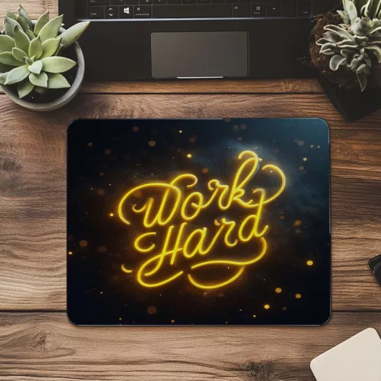 Sarı Cursive Fontlu Işıklı Mouse Pad Tasarımı - 19x23 cm 2 mm Dikdörtgen İthal Baskılı Mouse Pad