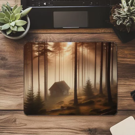 Ahşap Evli Sessiz Orman Mousepad - 19x23 cm 2 mm Dikdörtgen İthal Baskılı Mouse Pad