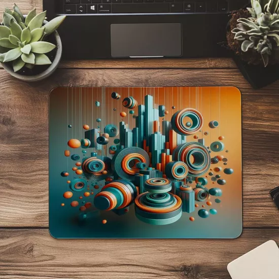 Turuncu ve Turkuaz Geometrik Mousepad - 19x23 cm 2 mm Dikdörtgen İthal Baskılı Mouse Pad