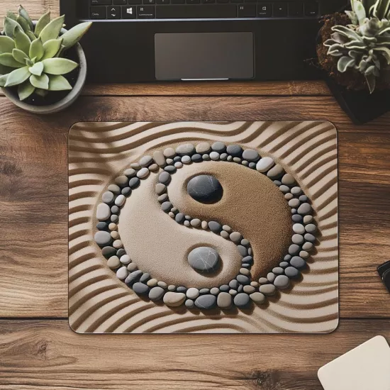 Doğal Taşlarla Yin Yang Mousepad - 19x23 cm 2 mm Dikdörtgen İthal Baskılı Mouse Pad