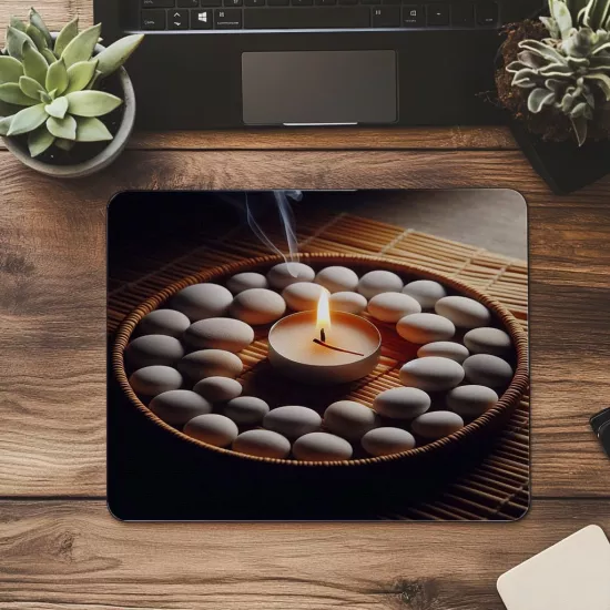 Tütsü Dumanı ve Taş Çemberli Mousepad - 19x23 cm 2 mm Dikdörtgen İthal Baskılı Mouse Pad