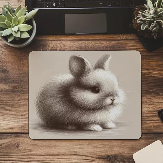 Sanatsal Karakalem Tavşan Temalı Mouse Pad - 19x23 cm 2 mm Dikdörtgen İthal Baskılı Mouse Pad