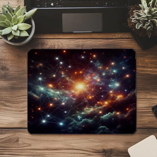 Siyah Fon Üzerine Parlayan Yıldızlar Mousepad - 19x23 cm 2 mm Dikdörtgen İthal Baskılı Mouse Pad