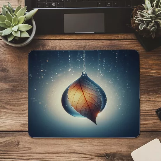 Asılı Yaprakta Işıltılı Damla Mousepad - 19x23 cm 2 mm Dikdörtgen İthal Baskılı Mouse Pad