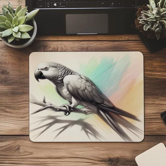 Tropikal Dokunuşlu El Çizimi Papağan Tasarımı - 19x23 cm 2 mm Dikdörtgen İthal Baskılı Mouse Pad