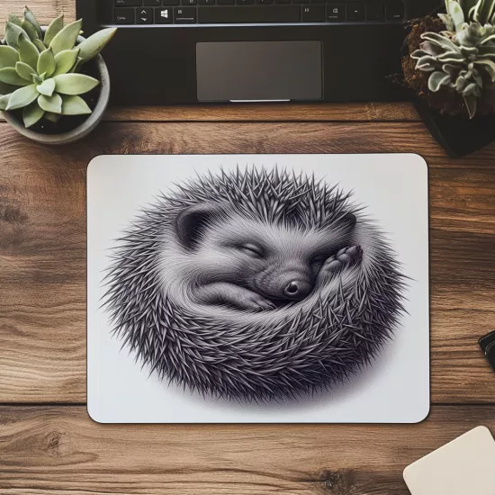 Mat Gri Arka Planlı Kirpi Tasarımı - 19x23 cm 2 mm Dikdörtgen İthal Baskılı Mouse Pad
